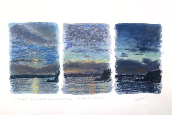 Triptyque pastel sec, vue de l'Hôtel Les Sables Blancs, Concarneau, Jeudi 17 août 2023, Matthieu Darrasse
