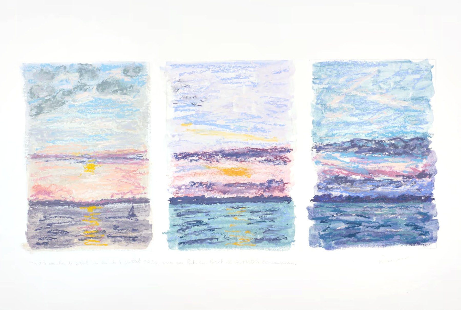 Triptyque pastel sec, vue sur le Port-la-Forêt, Lundi 1 juillet 2024, Matthieu Darrasse