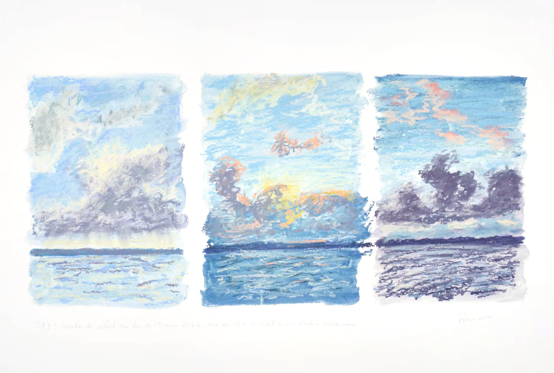 Triptyque pastel sec, vue sur Port-la-Forêt, Lundi 13 mai 2024, Matthieu Darrasse