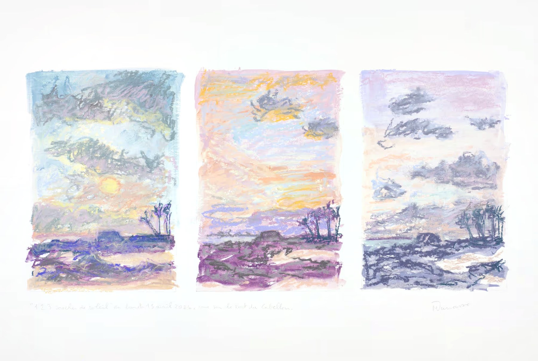Triptyque pastel sec, vue sur le Fort du Cabellou, Lundi 15 avril 2024, Matthieu Darrasse