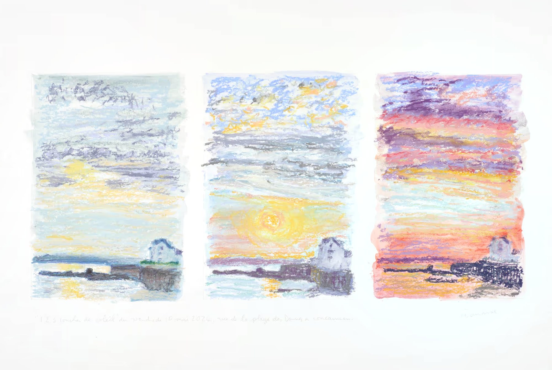 Triptyque pastel sec, vue de la plage des Dames à Concarneau, Vendredi 10 mai 2024, Matthieu Darrasse