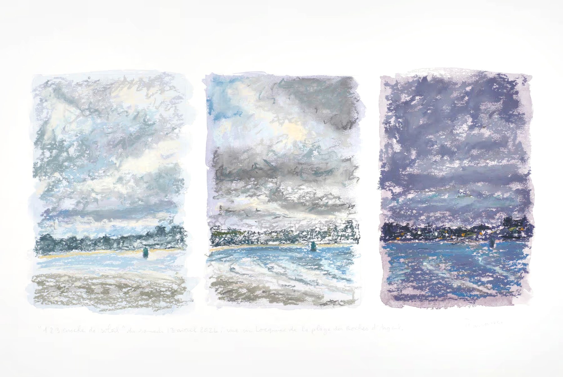 Triptyque pastel sec, vue sur Locquirec, Samedi 13 avril 2024, Matthieu Darrasse