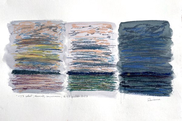 Triptyque pastel sec, vue de la villa Ker Mab, Concarneau, Samedi 15 juillet 2023, Matthieu Darrasse