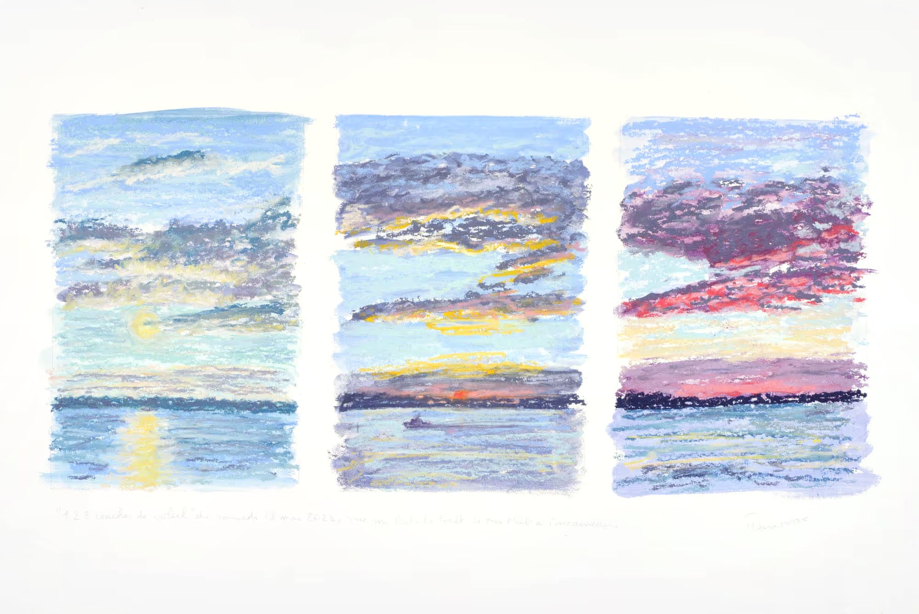Triptyque pastel sec, vue sur Port-la-Forêt de Concarneau, Samedi 18 mai 2024, Matthieu Darrasse