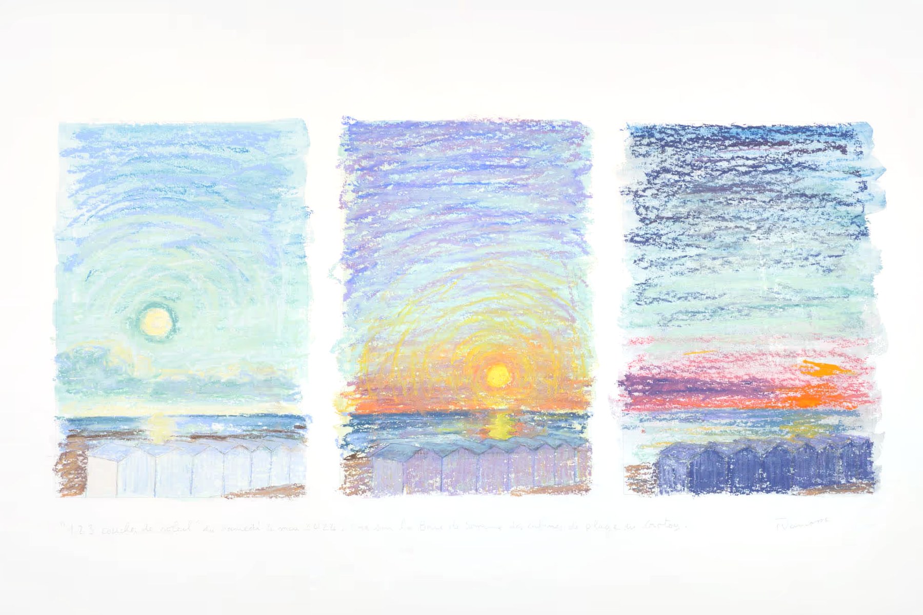 Triptyque pastel sec, vue sur la baie de la Somme, Samedi 4 mai 2024, Matthieu Darrasse
