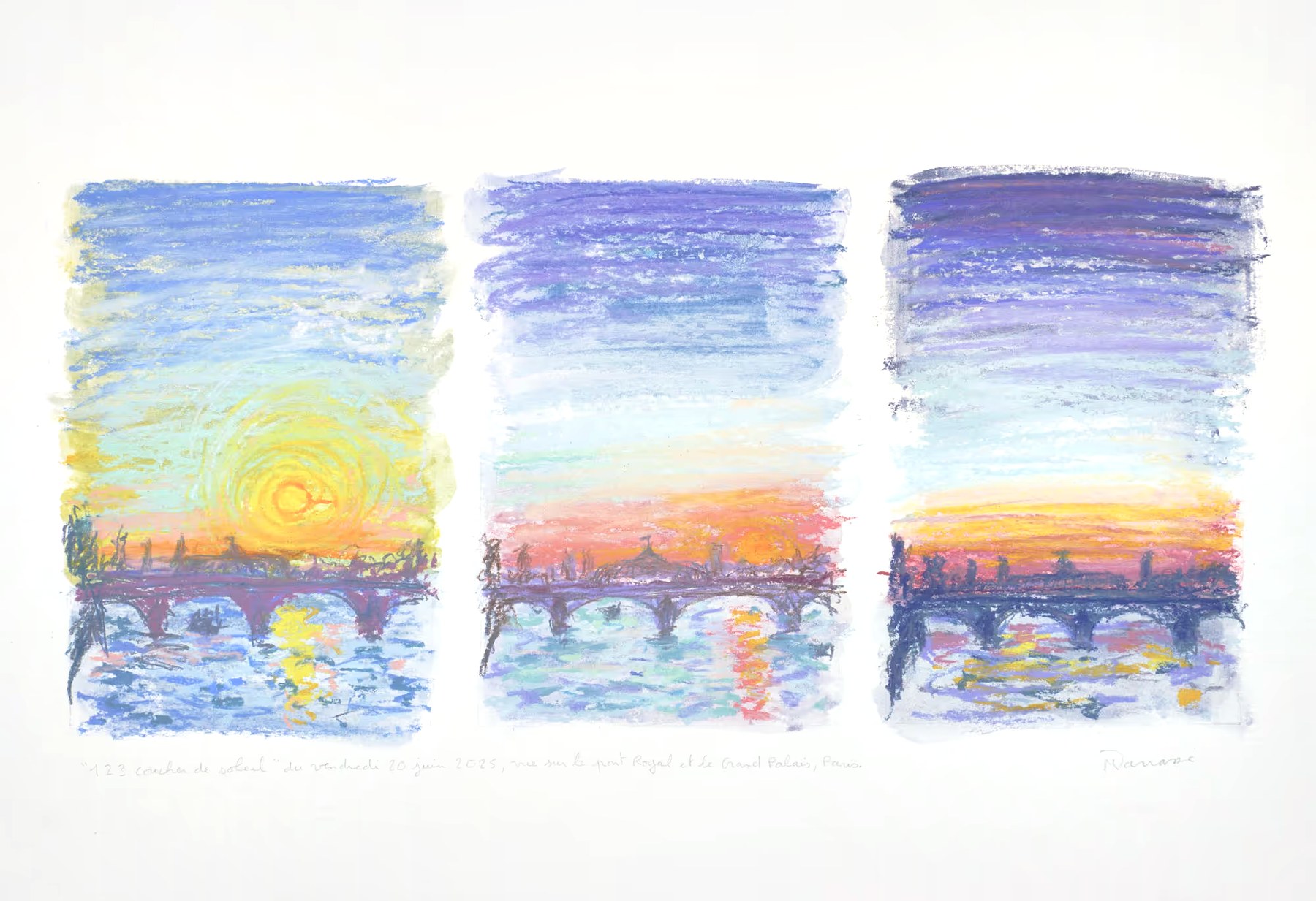 Triptyque pastel sec, vue sur le Grand Palais, Vendredi 20 juin 2025, Matthieu Darrasse