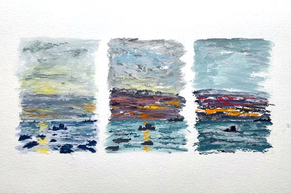 Triptyque pastel sec, vue sur la pointe de Beg Meil, Vendredi 3 janvier 2025, Matthieu Darrasse