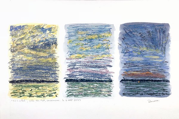 Triptyque pastel sec, vue de la villa Ker Mab, Concarneau, Vendredi 4 août 2023, Matthieu Darrasse
